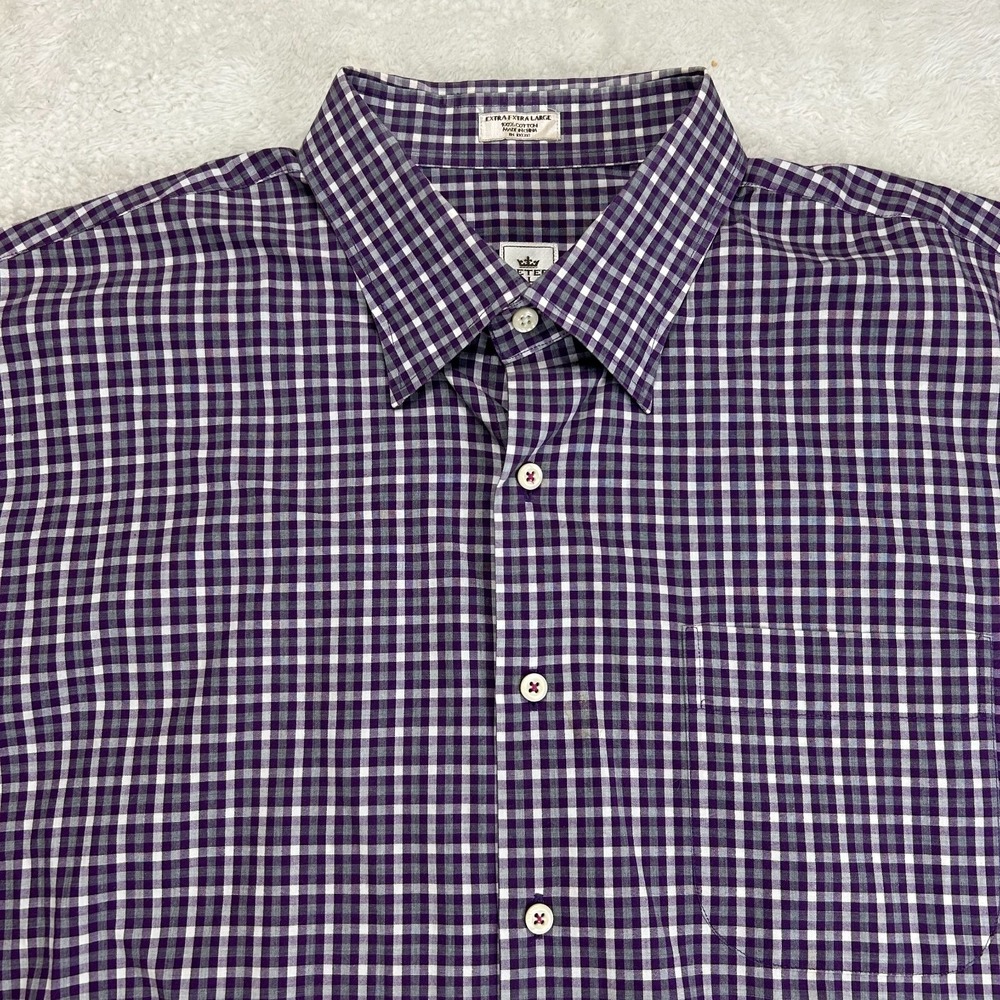 Peter Millar Button Up Shirt Mens 2XL Purple White Gingham Check Long Sleeve